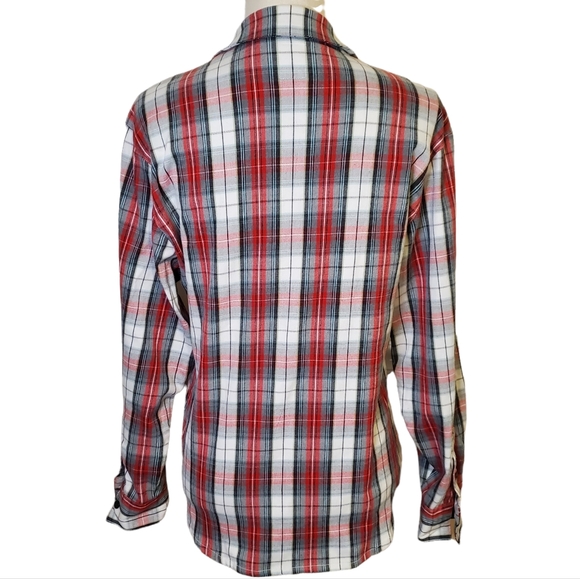 MARISA CANVAS | Women's red and gray plaid zipper-front shacket shirt. Size M. - Picture 2 of 5